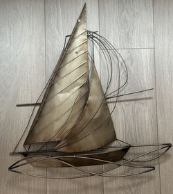 Large Sailboat Metal Brass Copper Boat Wall Hanging Decor 