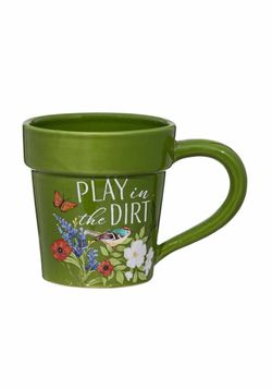 Play in the Dirt Coffee Mug with Floral and Bird Design