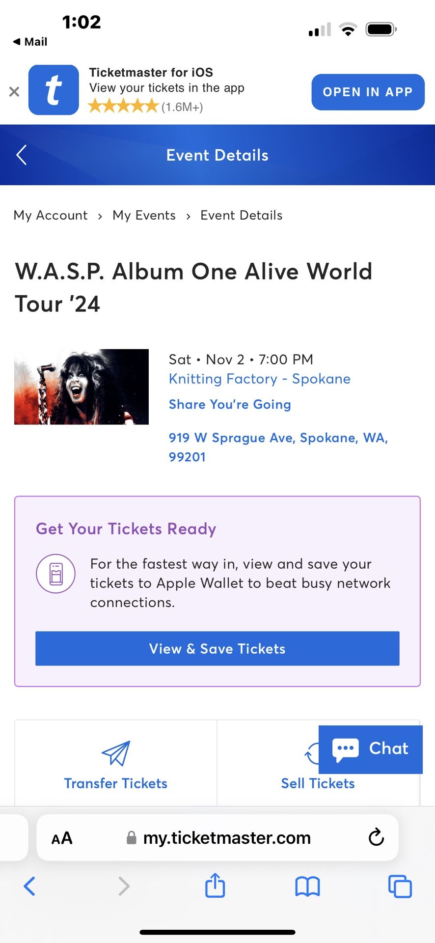 2 Tickets To W.A.S.P
