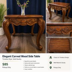 Elegant Carved Wood Side Table