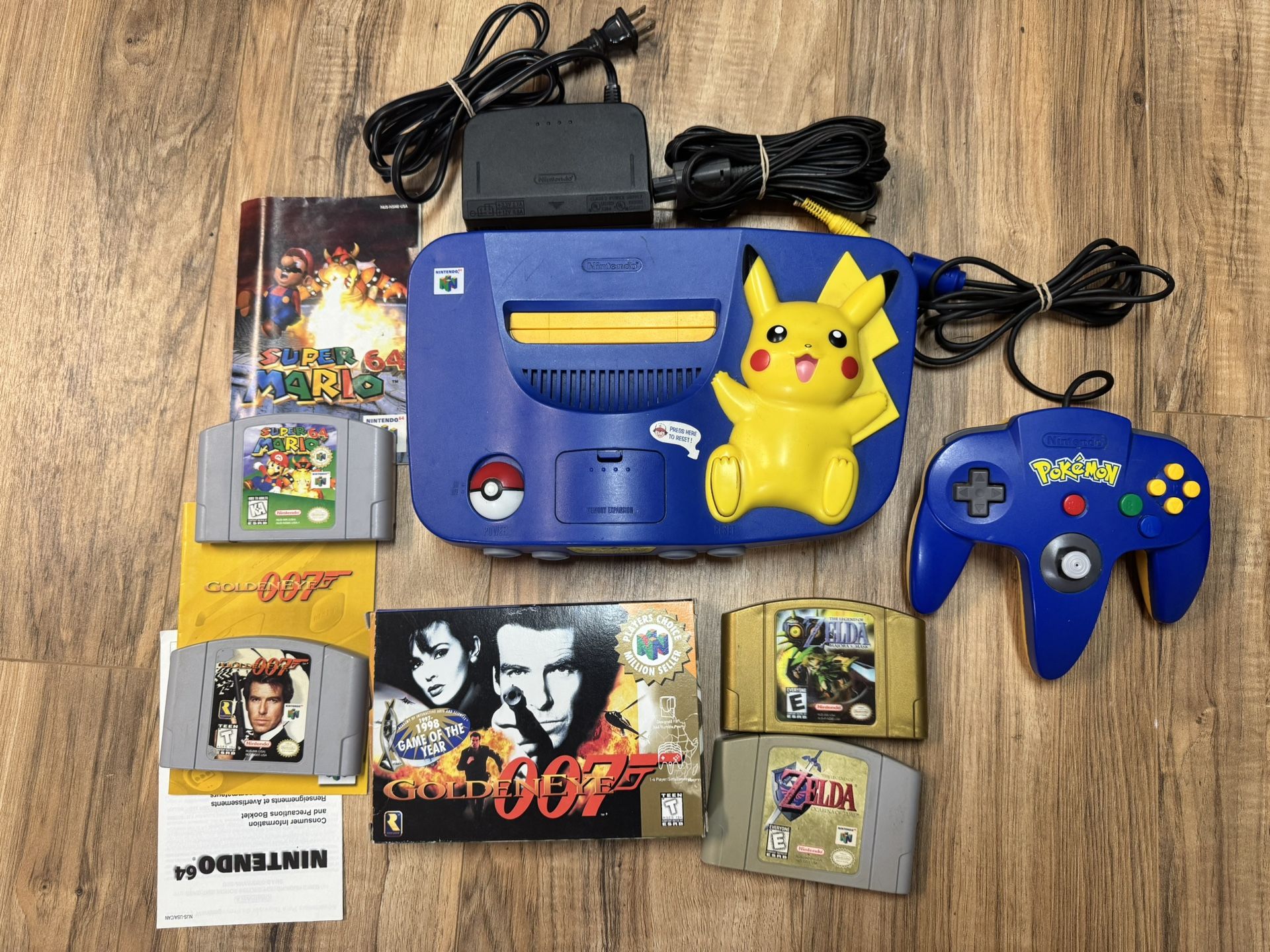 Nintendo 64 Pikachu N64 System W/ Games Zelda’s Goldeneye 007 Super Mario Complete Game