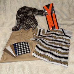 Adults M Chavo Costume Stripe T-Shirt Pants Suspenders w/Hat Sets Cosplay Outfit