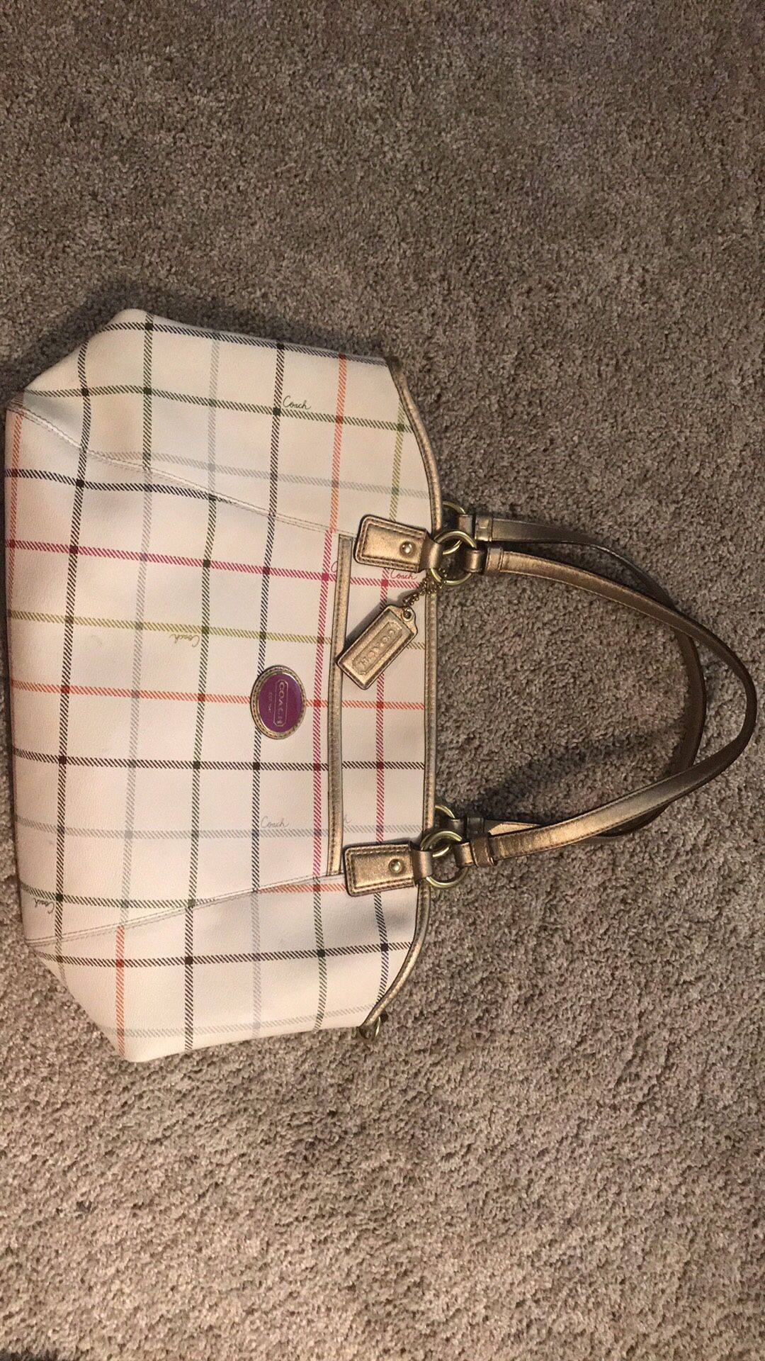 Coach plaid leather bag, large