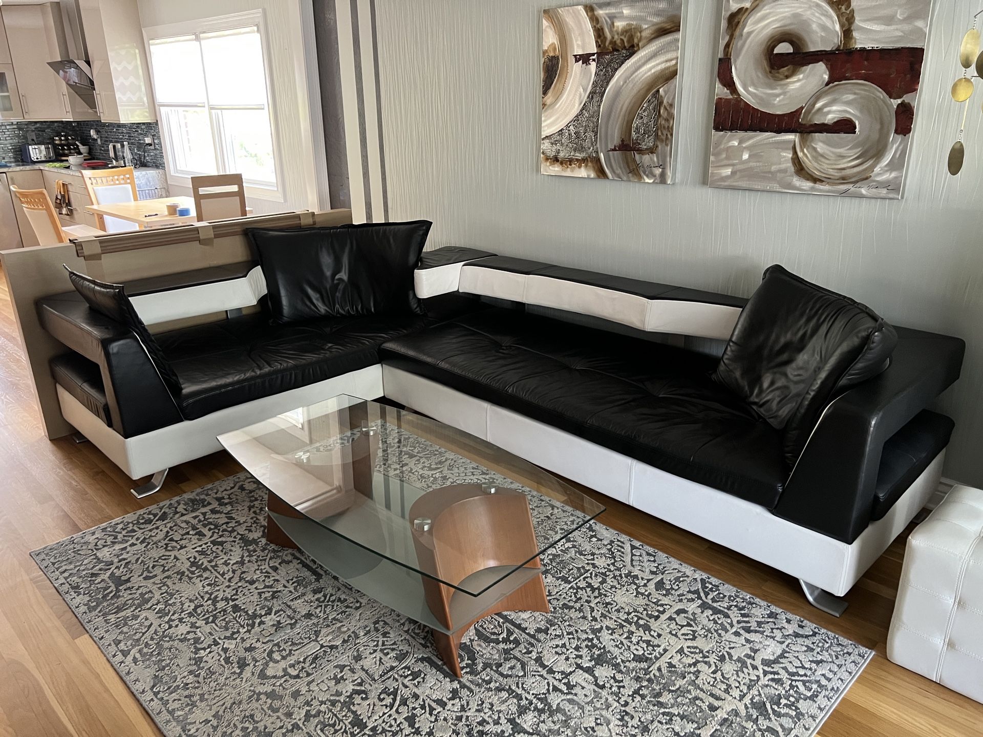 Black and white all leather couch