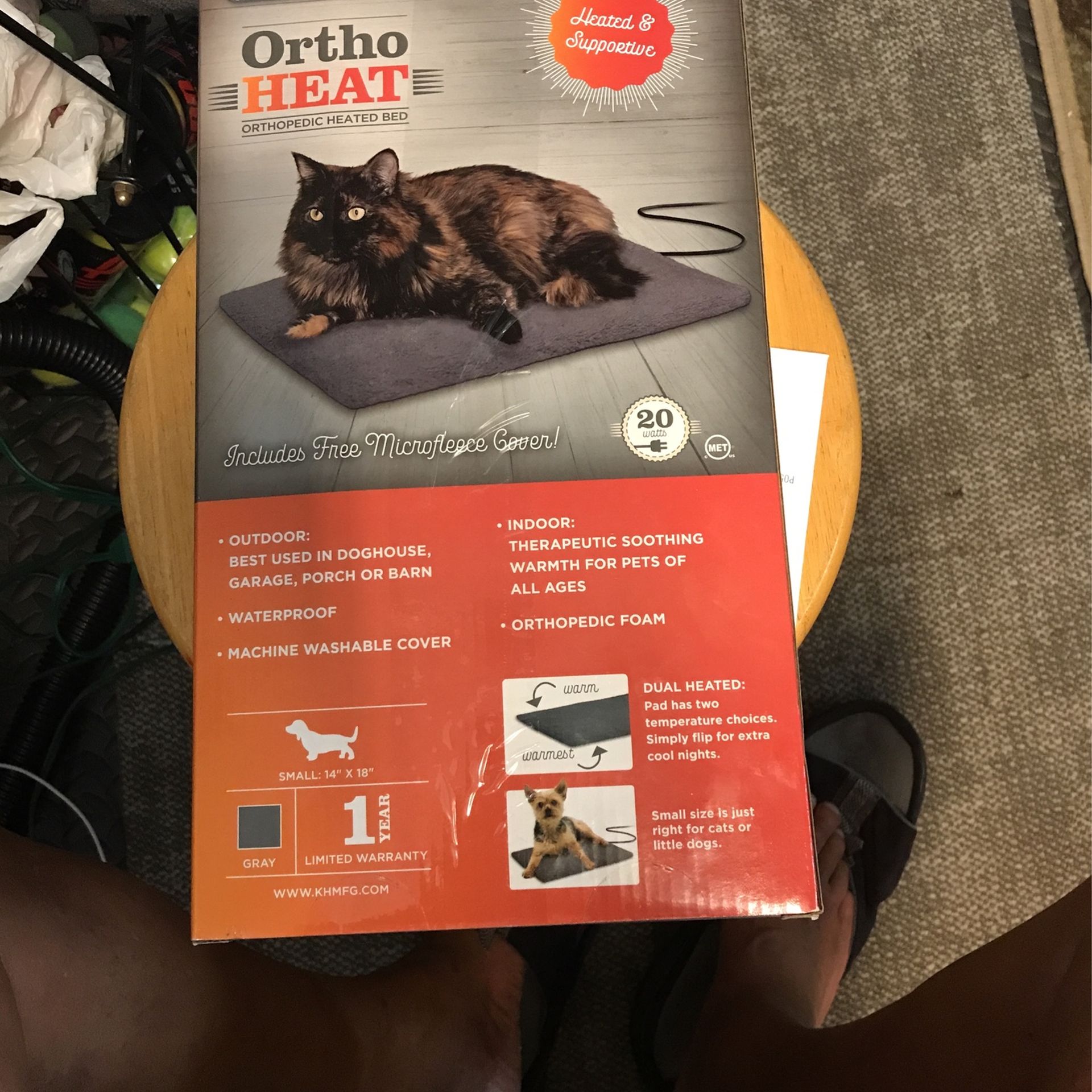 Orthopedic Heated Bed For Small Cat Or Dog