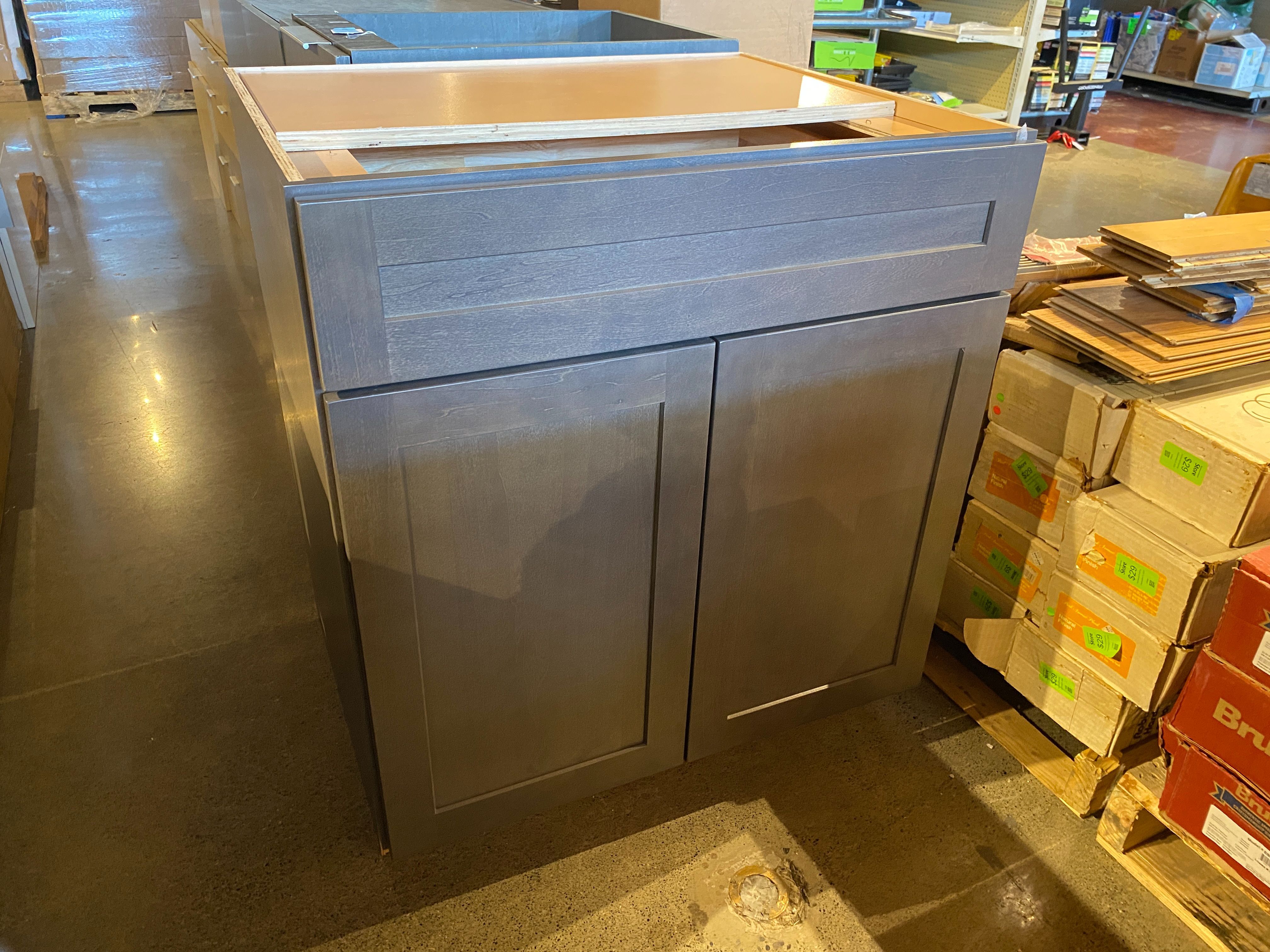 30″ Wide Double Door One Drawer Cabinet – Weathered Brown