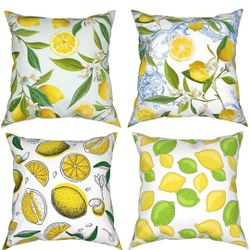 Lemon Fall Throw Pillows Covers Cushion Soft Modern Farmhouse Decor for Bedroom Sofa Living Room 18x18 Standard Size Set of 4