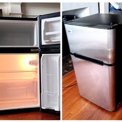 Double Door Mini Refrigerator-Freezer Very Quiet /  Stainless Steel - Black