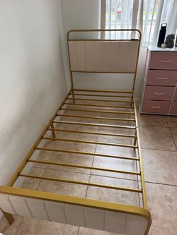 Twin Metal Bed Frame with Upholstered Headboard