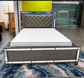 Like New—King Glam Mirrored LED Bed with Box Spring