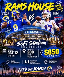 Selling 2 Ticket for MNF LA RAMS vs BUFFALO BILLS