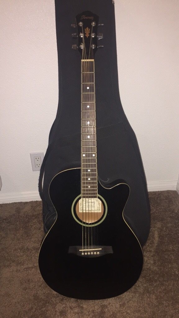 Black Ibanez AEG5EJP-BK-2Y-01 Acoustic-Electric Guitar with case for Sale in Huntington Beach, CA -