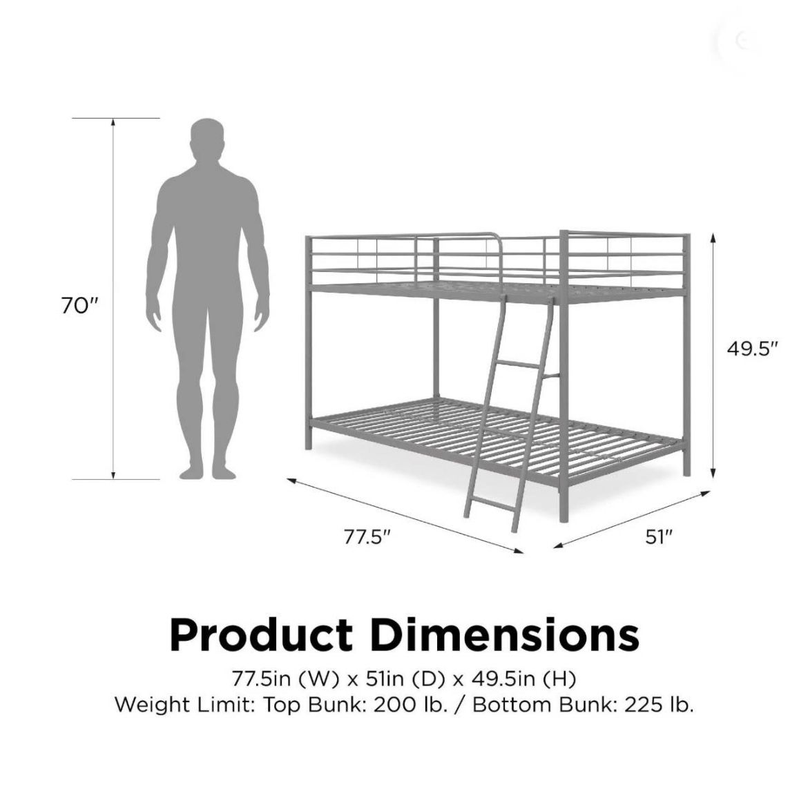 Twin over Twin Low Profile Junior Bunk Bed, Silver