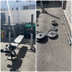 Bench Press With Weights, Curl Bar, And Olympic Barbell