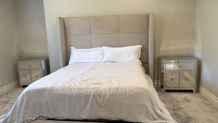Tall Queen Wingback Upholstered Bed
