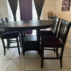 Dining Table 4 Chairs (black and purple)