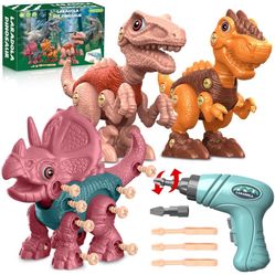 Laradola Dinosaur Toys for Kids Aged 3 4 5 6 7 8 Year Old, Kid Boys Girls, Take Apart STEM Construction Building with Electric Drill, Party Christmas 