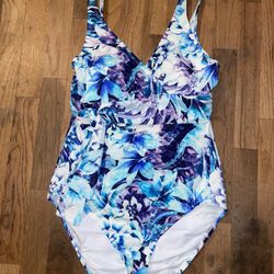 TOMMY BAHAMA 10 Aqua Petals V-neck Faux Wrap Swimsuit NWT $199