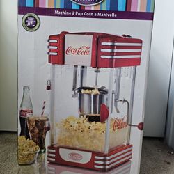 Nostalgia Coca-Cola Table-Top Popcorn Maker, 10 Cups, Hot Air Popcorn Machine with Measuring Cap, Oil Free, Coke Red