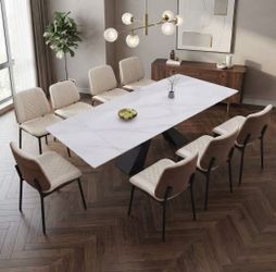 9 PCs 78.74'' to 110.23” Extendable Rectangular Sintered Stone Dining Table
