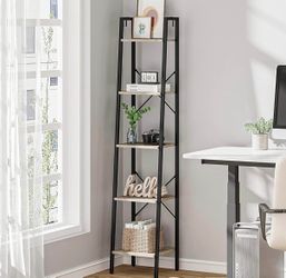❗️It's new in its box, it's not assembled❗️  Hzuaneri Ladder Shelf, Bookshelf Bookcase, Freestanding Corner Storage Shelve with 2 Hooks for Home Offic