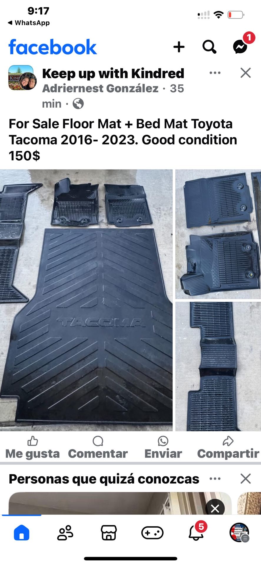 2016-2023 Toyota Tacoma Floor Mat And Short Bed Mat.