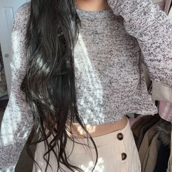 H&M Cropped Heathered Gray Tulip Back Top