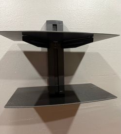 Glass Floating Shelves, TV Wall Mount with Shelf for DVD Player / PS4 / Cable Boxes/Game Consoles/Sky Box/TV Accessories, Flat Black 2-Tier Wall Mount