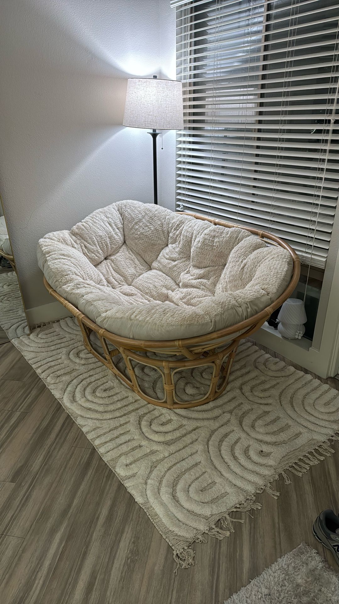 BRAND NEW - Double Papasan Chair with faux fur cushion from World Market