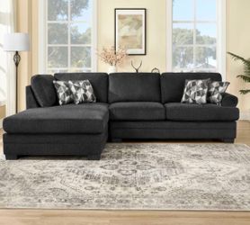Fabric REVERSIBLE Stationary Sectional Sofa w/ Accent Pillows