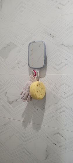 Shower Mirror with Hook, Sponge, and Exfoliating Glove