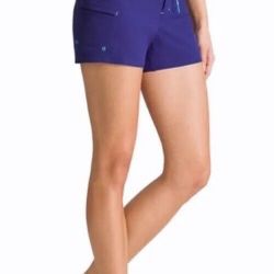 Athleta Clearwater Shorts Sz 12 Sambu Blue 4” Inseam Drawstring Pockets