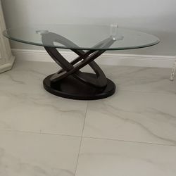 Furniture of America Xenda Coffee Table with 8mm Tempered Glass Top and Cross Shaped Base, Dark Walnut Finish