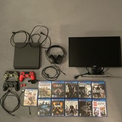 PS4 Slim 1Tb, Monitor, Headphones, PlayStation Paddle, Stick Extension + Games 