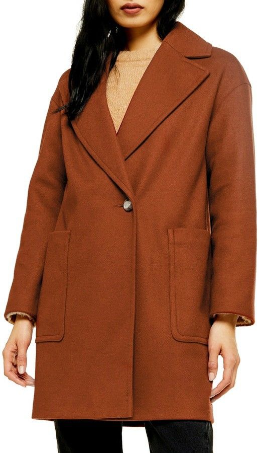NWT TOPSHOP Women's Carly Coat Large Pockets Rust/ Burnt Orange