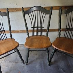 3 Cochrane Windsor Dining Chairs – Solid Wood Rustic Farmhouse Vintage