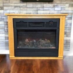 Heat Surge Amish Brown Wood Portable Electric Fireplace on Wheels