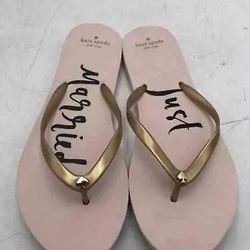 NEW Kate Spade Pink And Gold Married Bridal Party Flip Flop Sandals - Women's 10