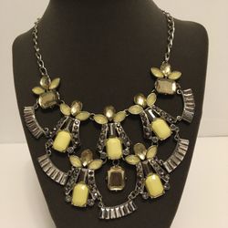 NWT - Silver Tone Necklace with Yellow & Black Stones and Black Crystals.