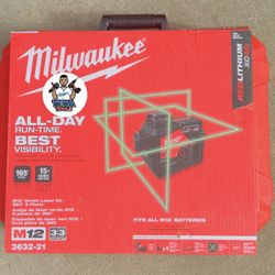 Milwaukee M12 12-Volt Lithium-Ion Cordless Green 250 ft. 3-Plane Laser Level Kit with One 4.0 Ah Battery, Charger and Case
