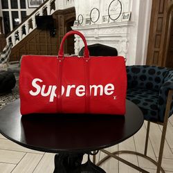 Louis Vuitton X Supreme Keepall Bandouliere 55 Red Bag