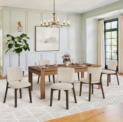 6X Linen color with dark wood leg fabric dining chairs