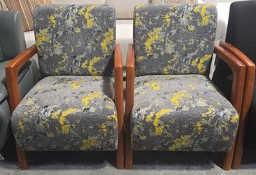 Brand New Pair of Mid-Century Style Accent Armchairs (Yellow & Grey)