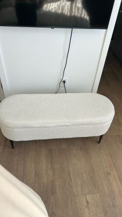 White Bouclé Ottoman With Storage
