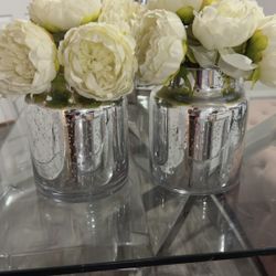 Artificial Flowers in Chrome Vases