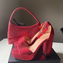 Sparkly Red Heels & Bag 
