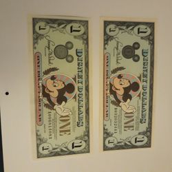 Two One Dollar Mickey Mouse Disney Dollars
