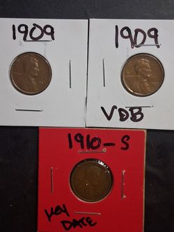 1909/1909 vdb /1910-S  Key date Lincoln. Pennys the 1st year they made,all in really good  Condition.