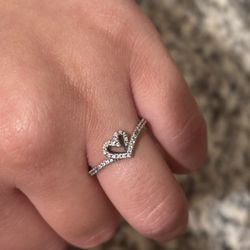 Pandora Sparkling Wishbone Heart Ring 
