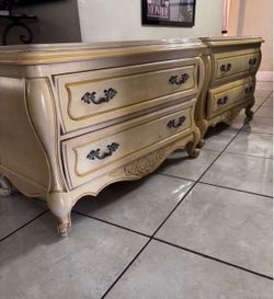 Pair Of Vintage Nightstands With Marble Top- 39”Lx20”Wx23.5”H